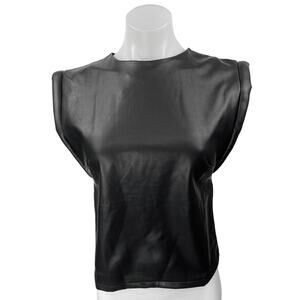 NEW Olivaceous Brooklyn Karma Matrix Black Faux Leather Muscle Tee Tank Top Sz S